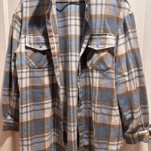 Simple Blue and Brown Plaid Utility Jacket